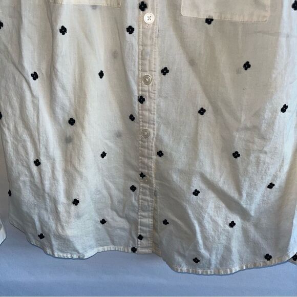 Women's Loft Cream & Black Embroidered Button Down Shirt - Picture 8 of 9